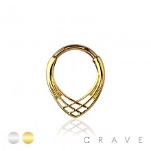 316L SURGICAL STEEL SPIKE CHEVRON WOVEN V-SHAPE WEAVE FRONT SEPTUM HINGED SEGMENT HOOP RING